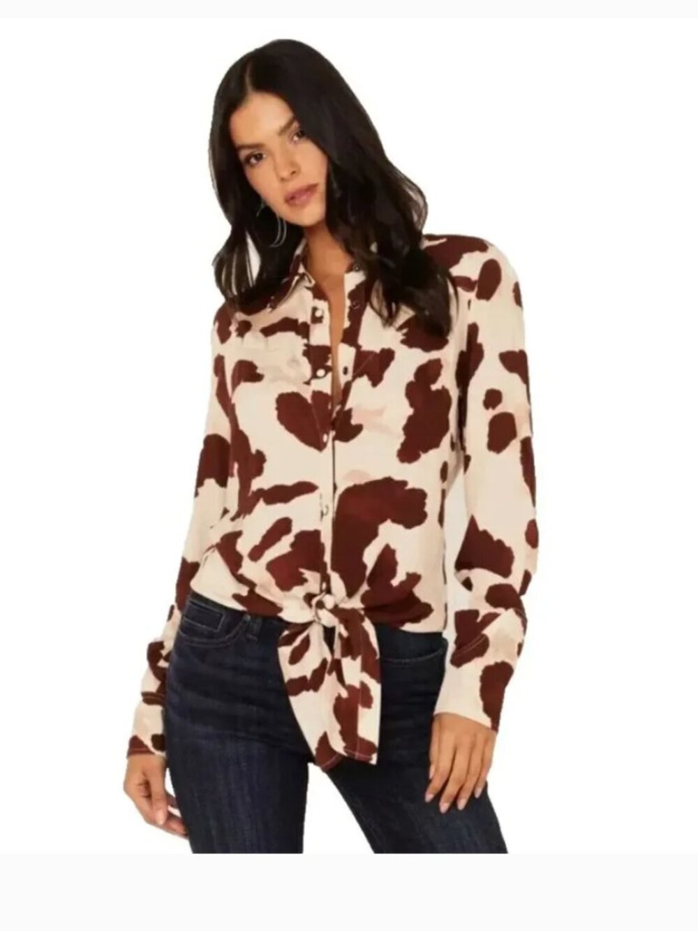 NWT Idyllwind Jeny Cow Print Long Sleeve Pearl Snap Western Top Size XXL